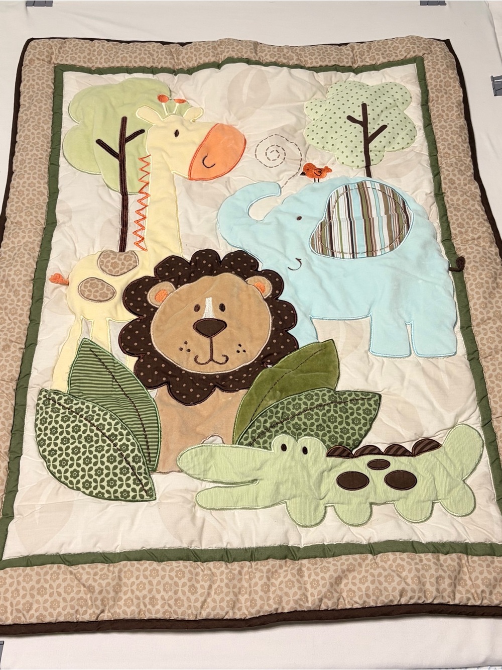 Carters Child Of Mine Corduroy Safari Animal Baby Quilt 32 X 42 Reversible